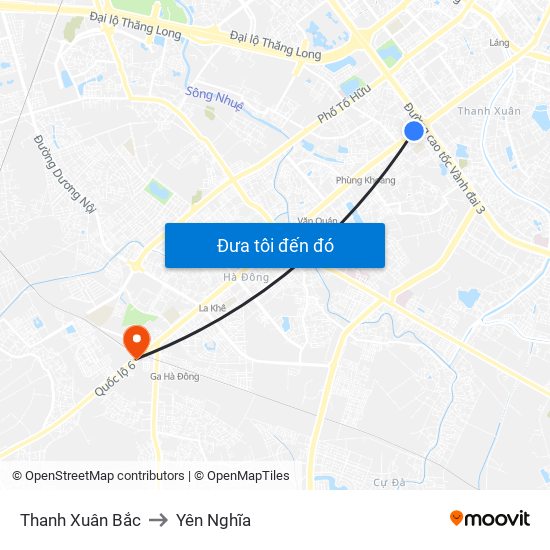 Thanh Xuân Bắc to Yên Nghĩa map