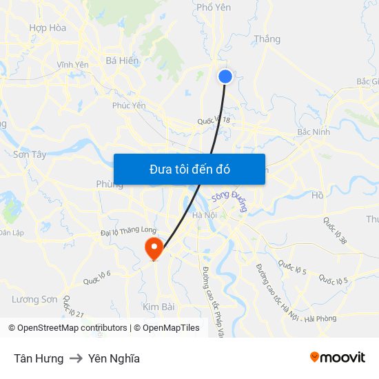 Tân Hưng to Yên Nghĩa map