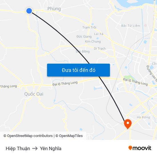 Hiệp Thuận to Yên Nghĩa map