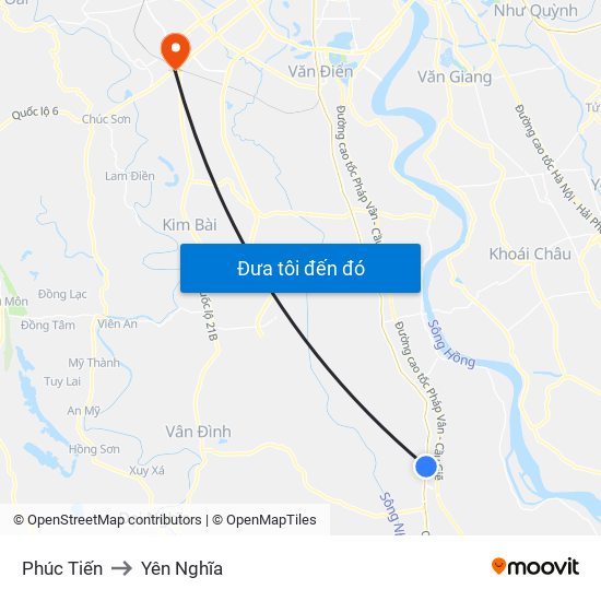 Phúc Tiến to Yên Nghĩa map