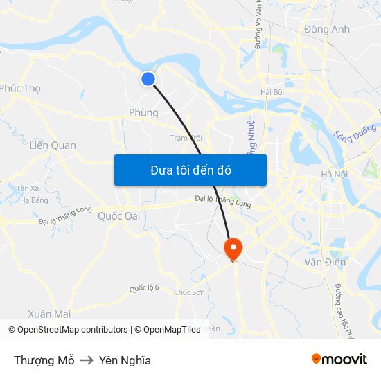 Thượng Mỗ to Yên Nghĩa map