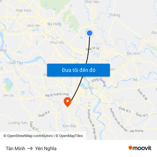 Tân Minh to Yên Nghĩa map