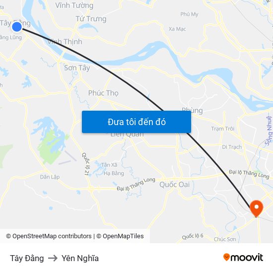 Tây Đằng to Yên Nghĩa map