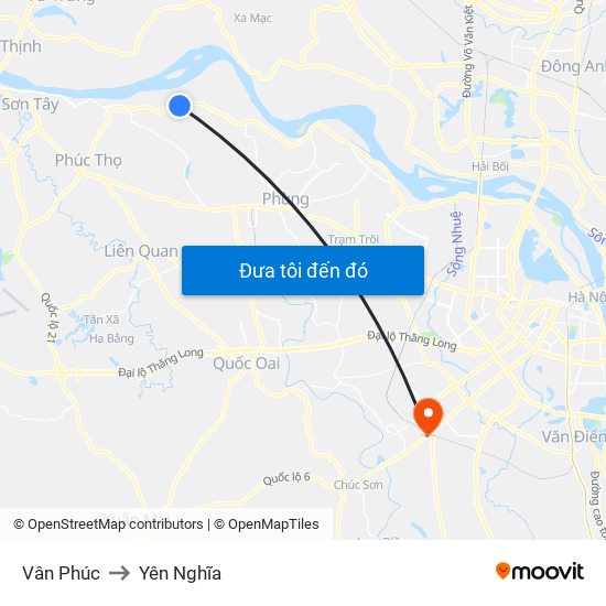 Vân Phúc to Yên Nghĩa map
