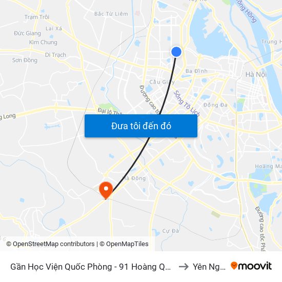 Gần Học Viện Quốc Phòng - 91 Hoàng Quốc Việt to Yên Nghĩa map