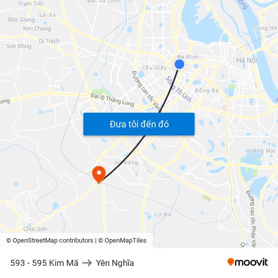 593 - 595 Kim Mã to Yên Nghĩa map