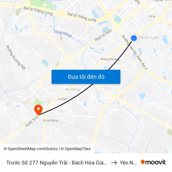 Trước Số 277 Nguyễn Trãi - Bách Hóa Giày Thượng Đình to Yên Nghĩa map