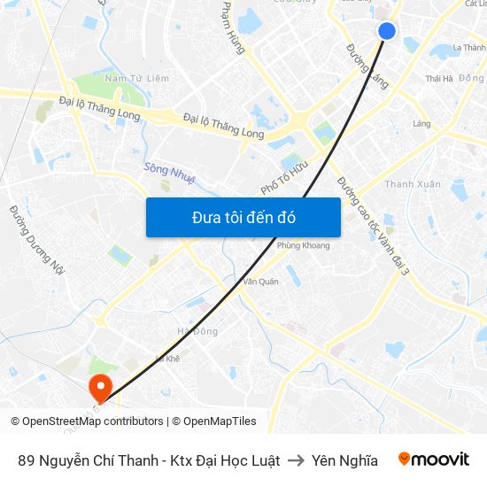 89 Nguyễn Chí Thanh - Ktx Đại Học Luật to Yên Nghĩa map