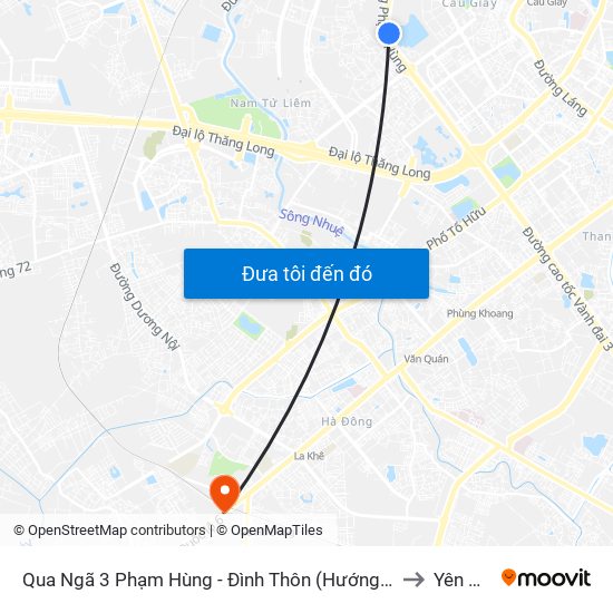 Qua Ngã 3 Phạm Hùng - Đình Thôn (Hướng Đi Phạm Văn Đồng) to Yên Nghĩa map