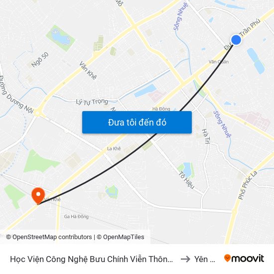 Học Viện Công Nghệ Bưu Chính Viễn Thông - Trần Phú (Hà Đông) to Yên Nghĩa map