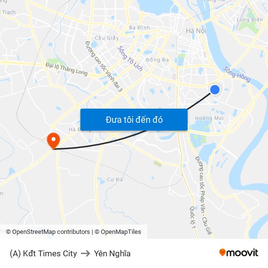 (A) Kđt Times City to Yên Nghĩa map