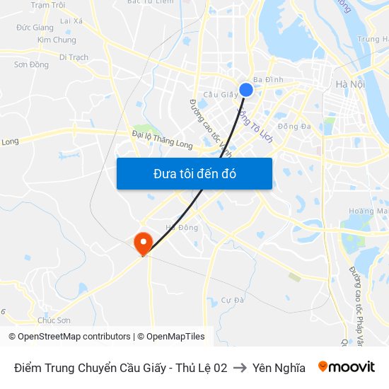 Điểm Trung Chuyển Cầu Giấy - Thủ Lệ 02 to Yên Nghĩa map