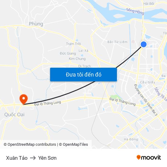 Xuân Tảo to Yên Sơn map