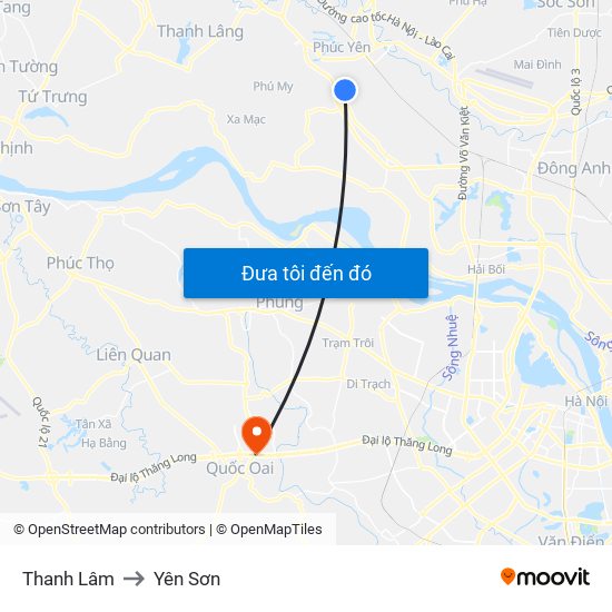 Thanh Lâm to Yên Sơn map