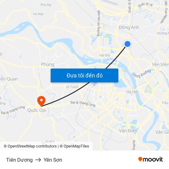 Tiên Dương to Yên Sơn map
