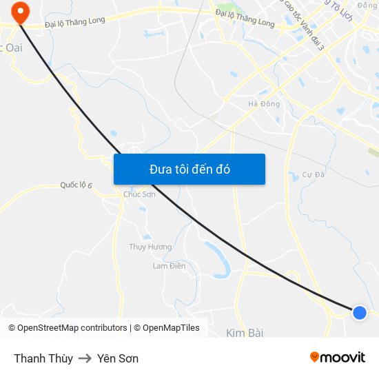 Thanh Thùy to Yên Sơn map