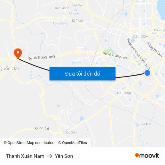 Thanh Xuân Nam to Yên Sơn map