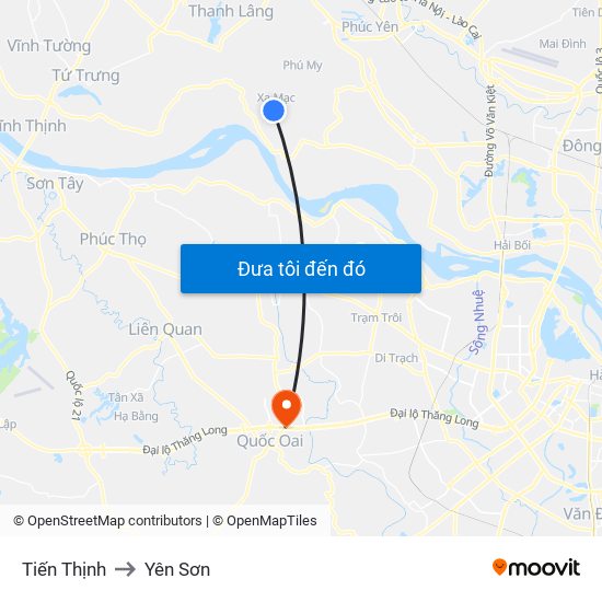 Tiến Thịnh to Yên Sơn map