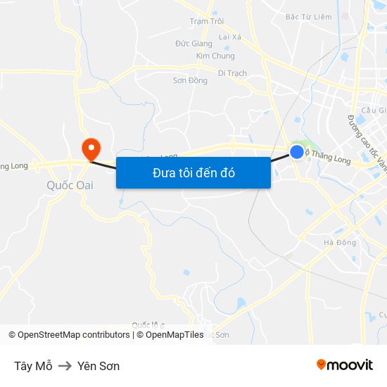 Tây Mỗ to Yên Sơn map