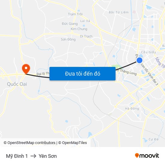 Mỹ Đình 1 to Yên Sơn map