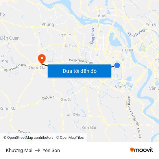 Khương Mai to Yên Sơn map