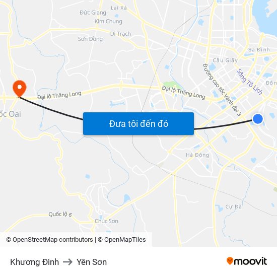 Khương Đình to Yên Sơn map
