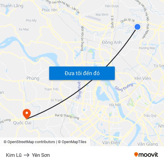 Kim Lũ to Yên Sơn map