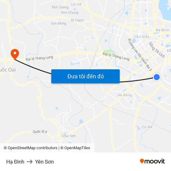 Hạ Đình to Yên Sơn map