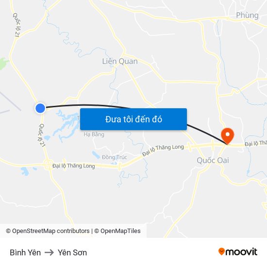 Bình Yên to Yên Sơn map