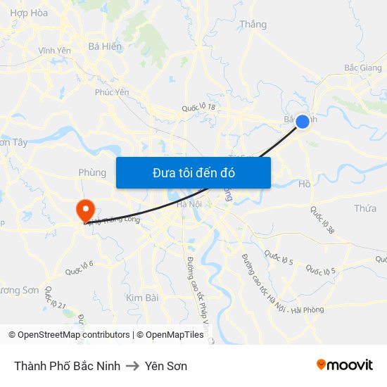 Thành Phố Bắc Ninh to Yên Sơn map