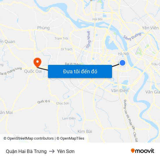 Quận Hai Bà Trưng to Yên Sơn map