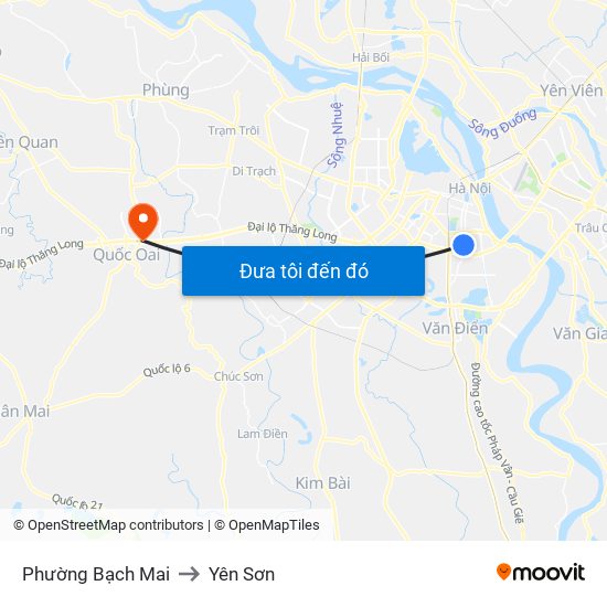 Phường Bạch Mai to Yên Sơn map