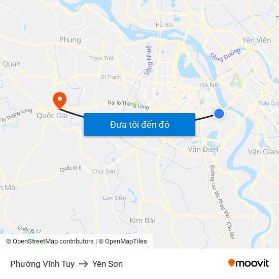 Phường Vĩnh Tuy to Yên Sơn map