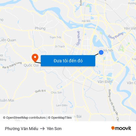 Phường Văn Miếu to Yên Sơn map