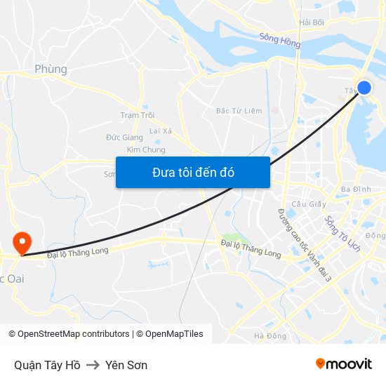 Quận Tây Hồ to Yên Sơn map