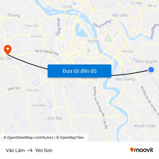 Văn Lâm to Yên Sơn map