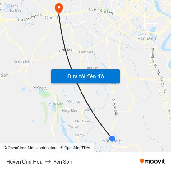 Huyện Ứng Hòa to Yên Sơn map
