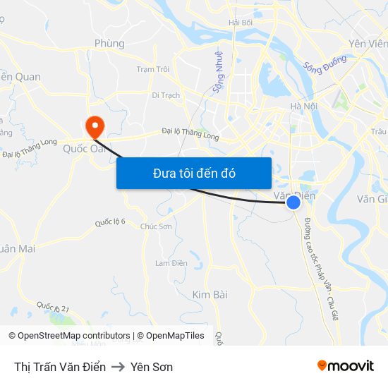 Thị Trấn Văn Điển to Yên Sơn map