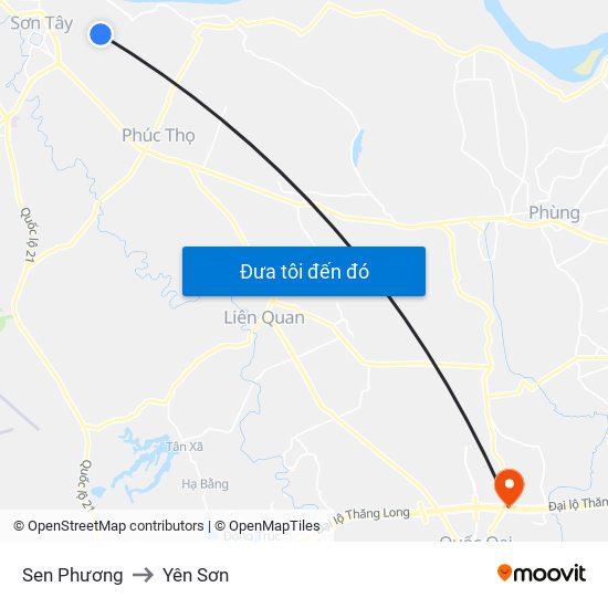 Sen Phương to Yên Sơn map