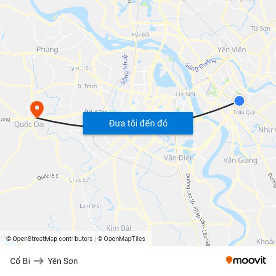 Cổ Bi to Yên Sơn map