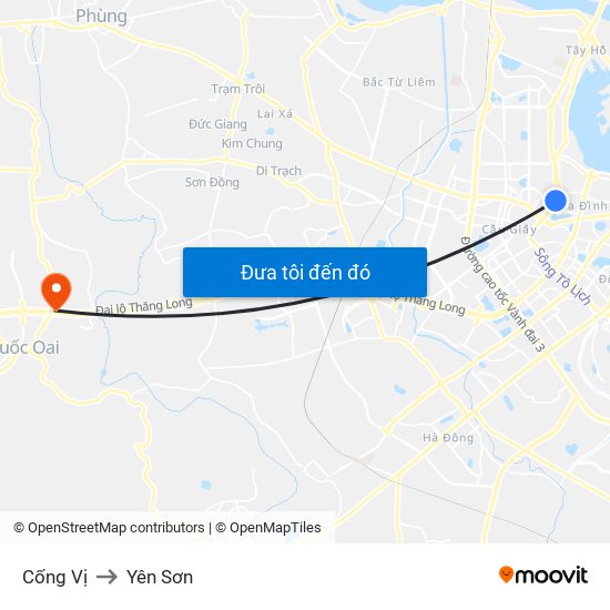 Cống Vị to Yên Sơn map