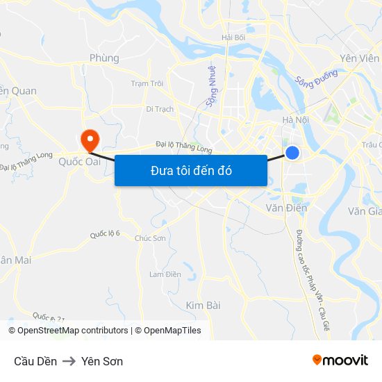 Cầu Dền to Yên Sơn map