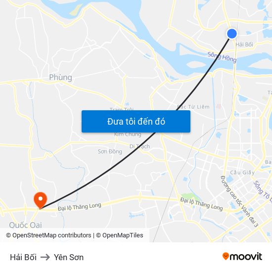 Hải Bối to Yên Sơn map