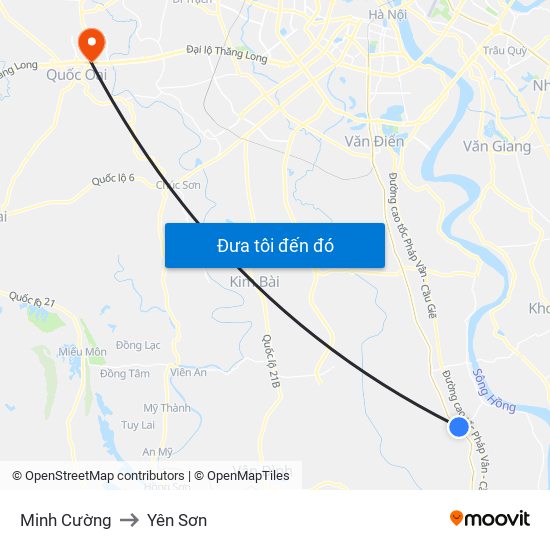 Minh Cường to Yên Sơn map