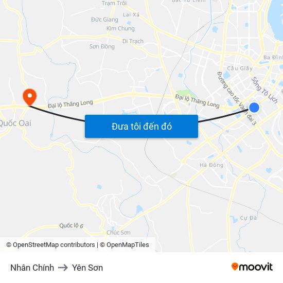 Nhân Chính to Yên Sơn map