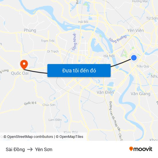 Sài Đồng to Yên Sơn map