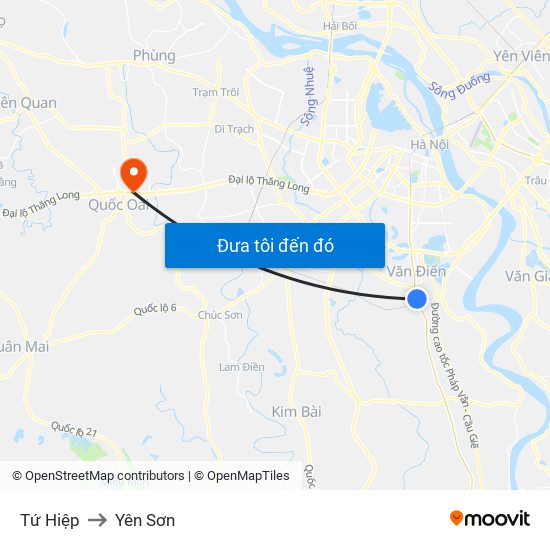 Tứ Hiệp to Yên Sơn map