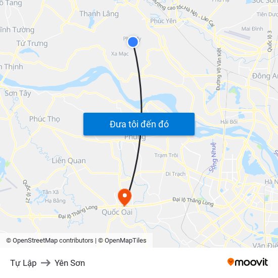 Tự Lập to Yên Sơn map