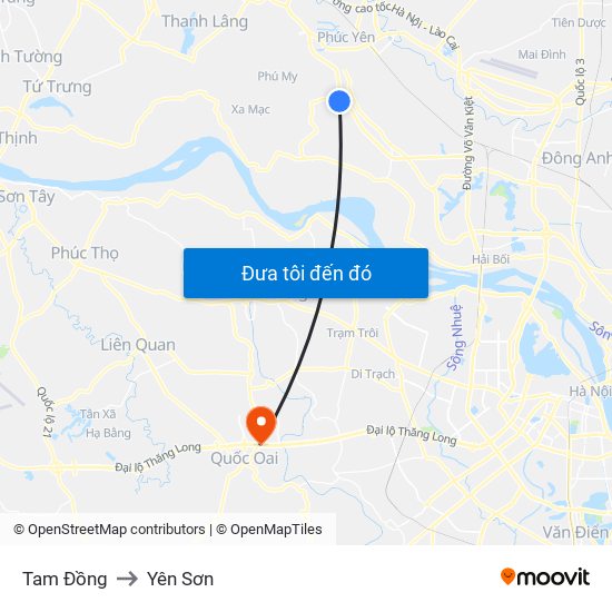 Tam Đồng to Yên Sơn map
