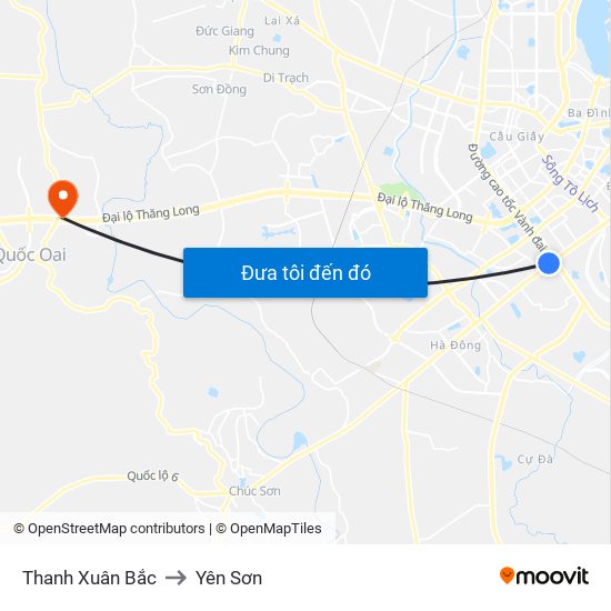 Thanh Xuân Bắc to Yên Sơn map